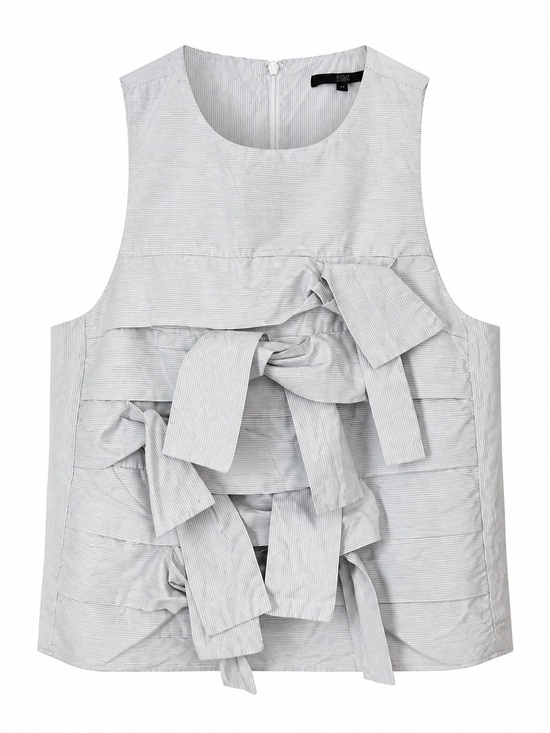 Tibi Tops - Tibi Light Gray Striped Bow-Front Sleeveless Tank
